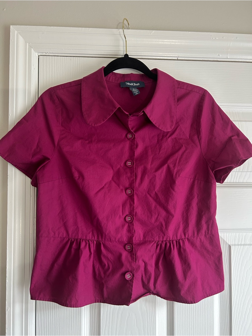 ModCloth Peter Pan Collar Peplum Button Up Top Women’s